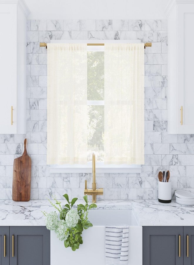 Archaeo Slub Textured Linen Blend 2-Pack Cafe Curtain Pair, 56" W x 36" L, Ivory - Image 1